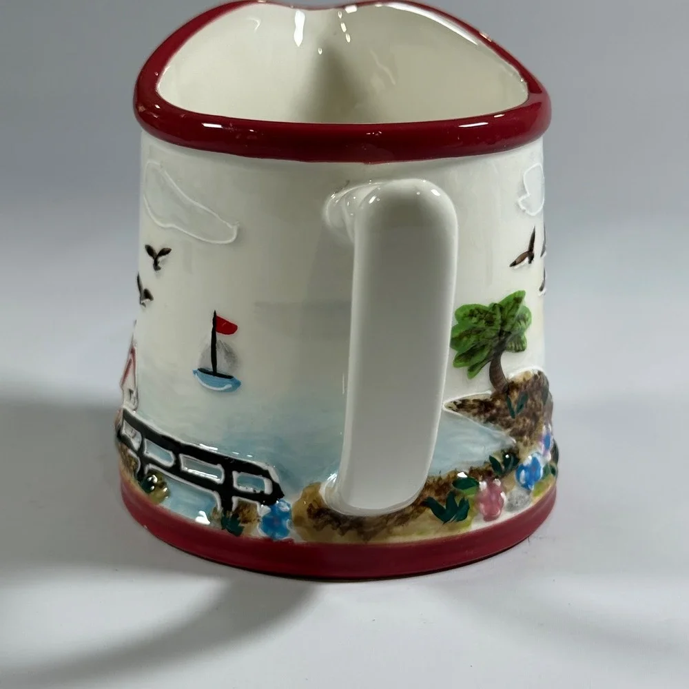 VTG KK Brand Lighthouse Coastal Ceramic Pitcher Small Nautical Beach House Decor